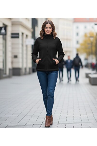 DEMOTEKS Women's Black Fleece Jacket with Zip - Insulated & Durable for Outdoor Activities