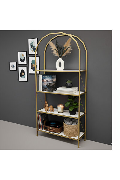 Vovikon Metal Gold 4 Raflı Kitaplık Oval Sekizgen Çok Amaçlı Dolap