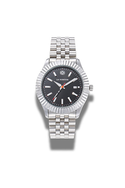 la vunton Luxury Men's Silver Metal Watch with Elegant Black Dial - Classic Elegant Design with Luxury Gift Box