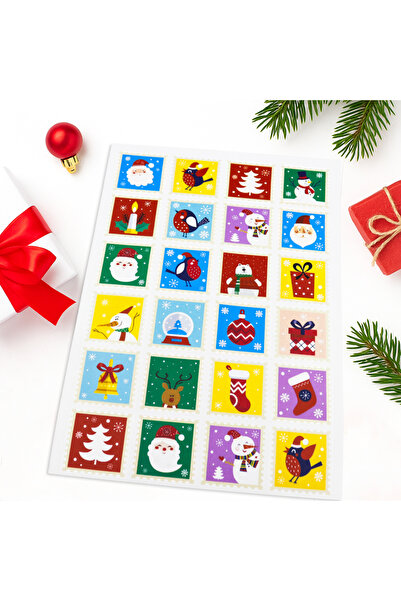 repro design Yılbaşı Temalı Karışık Model 24’lü Kare Etiket Seti 42x42 mm – H...