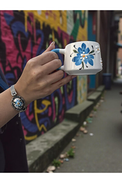 İlbay Çini Takı Cup Bracelet Set Blue Crocus Flower