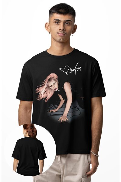 Fuddy Moda تي شيرت أسود مطبوع عليه Lady Gaga Love للجنسين، تي شيرت كبير الحجم ذو طابع موسيقي برقبة دائرية