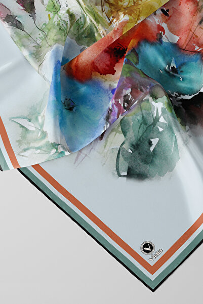 VİOLLA Rayon Zincir Desenli Buz Mavisi Renkli 90x90 Eşarp (İpek İçermez) Kena...