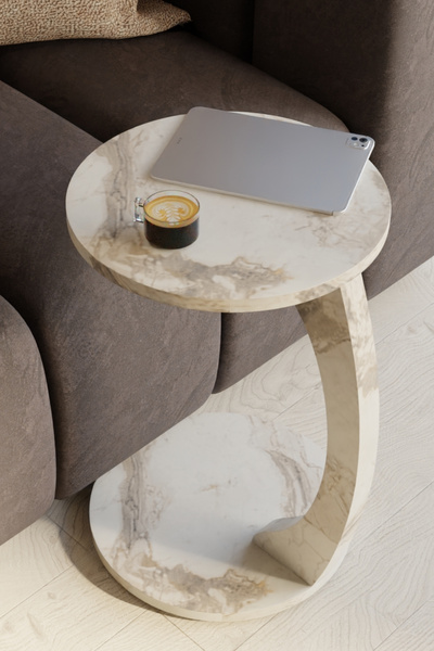 eda hacıoğlu edam bedding group Tekerlekli C Tasarım Beyaz Mermer Yan Sehpa M...