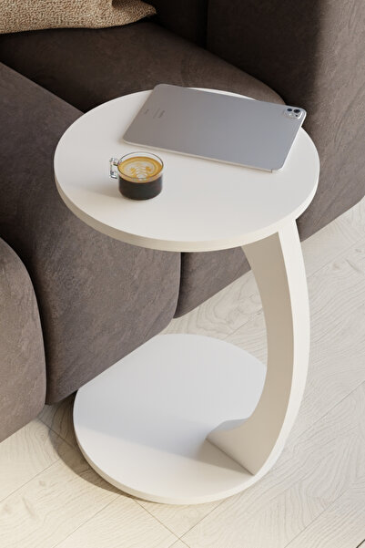 eda hacıoğlu edam bedding group Tekerlekli C Tasarım Beyaz Yan Sehpa Modern Hareketli Orta Sehpa Salon ve Oturma Odası Masası