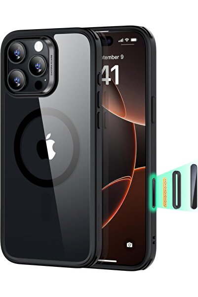 Hope جراب iPhone 16 Pro Max (MagSafe)، مقاوم للصدمات بدرجة عسكرية، أسود شفاف