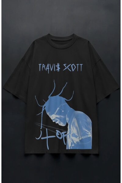 Fuddy Moda Tricou unisex cu imprimeu Utopia Blue, tricou oversize cu gât crew cu tematică Travis Scott