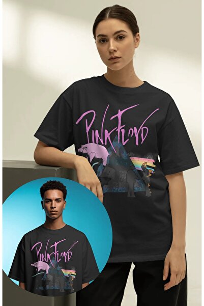Fuddy Moda تي شيرت مطبوع عليه نص فرقة روك بينك فلويد للجنسين، تي شيرت كبير ال...