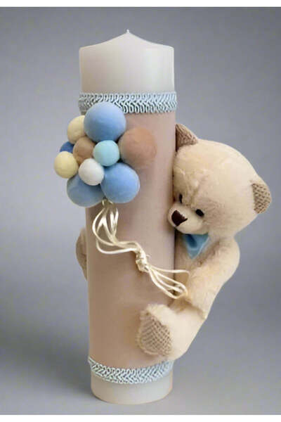 KidsMagazin Lumânare decorativă albastru pastel cu ursuleț și baloane