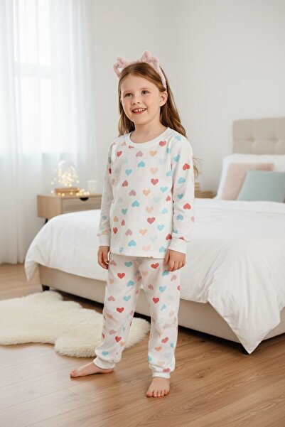 shop Kız Çocuk Kalp Desenli Pamuklu Gecelik Alt Üst Takım