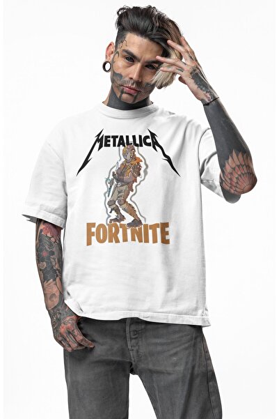 Fuddy Moda Μπλουζάκι Unisex Metallica Fort.nite με γραφή, Oversize μπλουζάκι ...