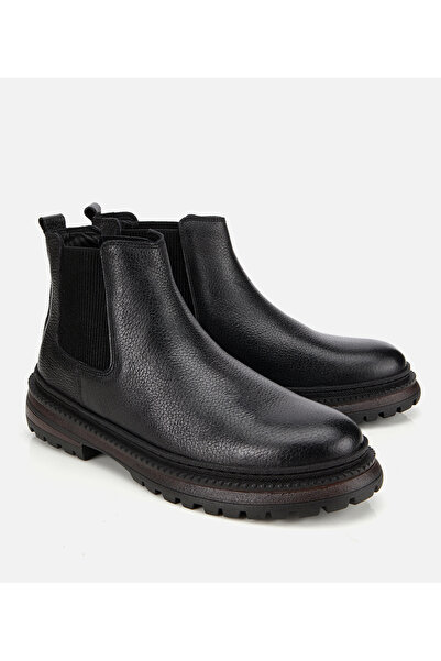 Hotiç Erkek Deri Siyah Lastik Detaylı Chelsea Bot