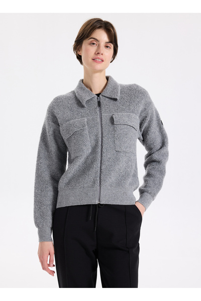 Discovery Expedition D5WL-HRK3559 Antrasit Standart Düz Kadın Hırka