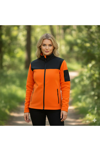 Aldem Store سترة صوفية نسائية برتقالية وسوداء للأنشطة الخارجية |   ياقة عالية...