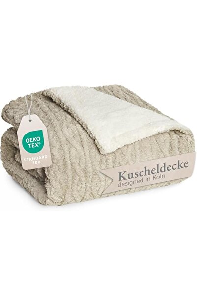 Blumtal Microfiber blanket, fleece, 150x200cm, warm, beige and white