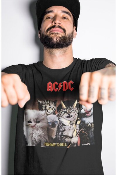 Fuddy Moda تي شيرت مطبوع للجنسين من AC DC Highway To Hell، تي شيرت كبير الحجم...