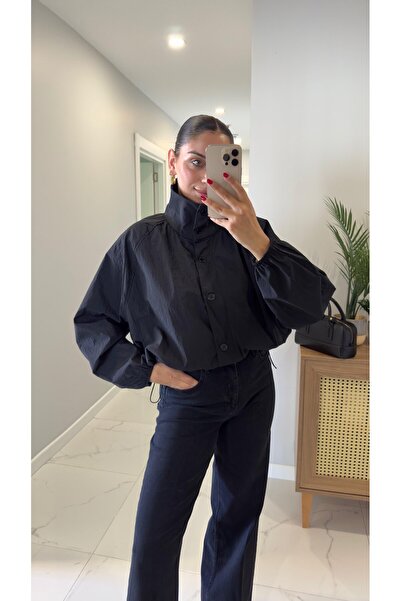 Marjinal Kadın Dik Yaka Büzgülü Bomber Ceket