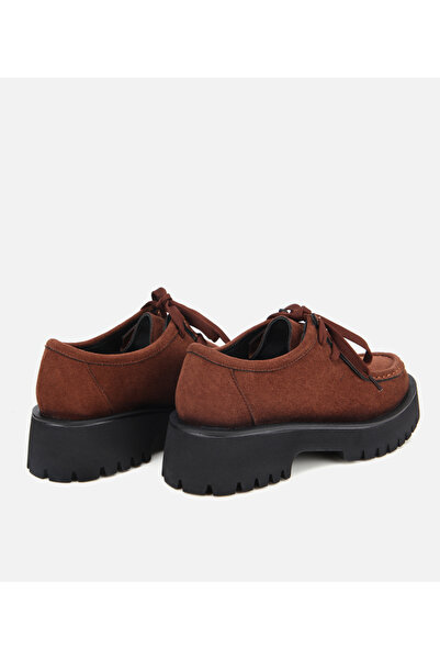 Hotiç Kadın Süet Kahverengi Dikiş Burunlu Kalın Tabanlı Günlük Loafer