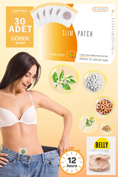 Slim Patch 30 Adet Göbek Bandı Göbek, Bel Bölgesi İçin Özel Formülize Edilmiş Yağ Eritme Bölgesel İncelme Bandı