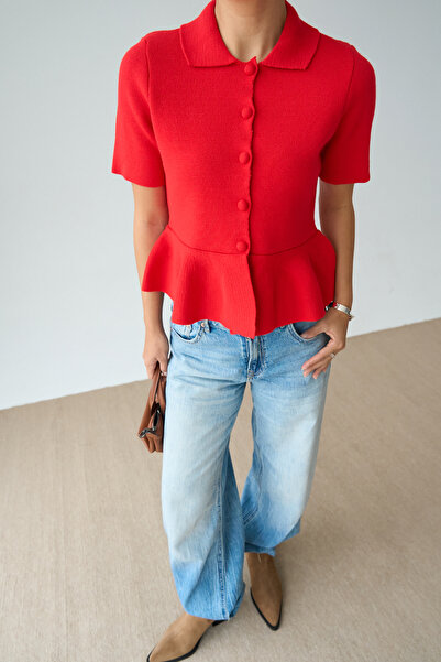 Lupies Women's Pleated Buttoned Knitwear Cardigan