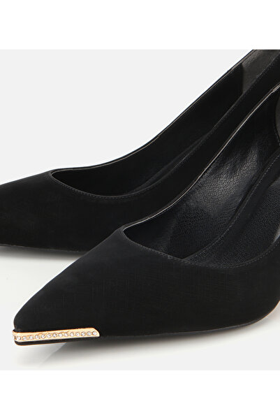 Hotiç Kadın Saten Siyah Gold Detaylı İnce Topuklu Stiletto