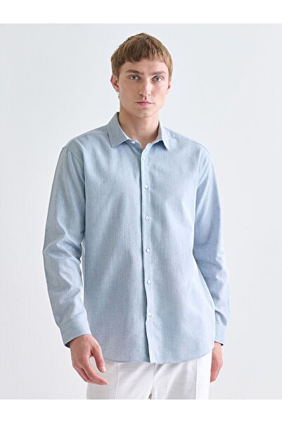 LC Waikiki Ανδρικό μακρυμάνικο πουκάμισο Dobby με κανονική εφαρμογή LCW Vision