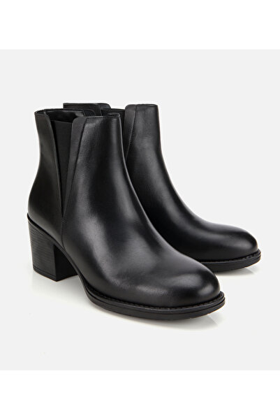 Hotiç Kadın Deri Siyah Lastik Detaylı Bilekte Topuklu Bot