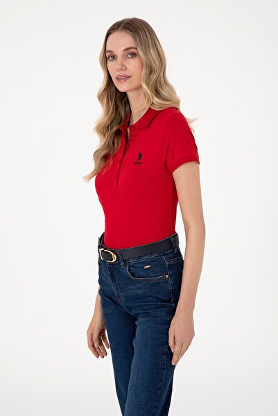 U.S. Polo Assn. Women's Red Basic Polo Neck T-Shirt 50300896-Vr030
