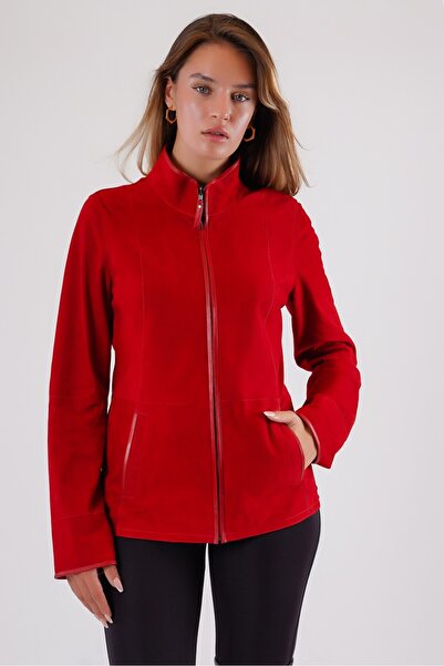 Leather Club Kırmızı Çift Taraflı Hakiki Süet Deri Ceket