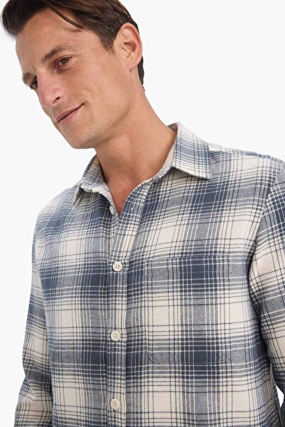 DeFacto Regular Fit Polo Yaka Kareli Flanel Uzun Kollu Gömlek E8184AX25WN