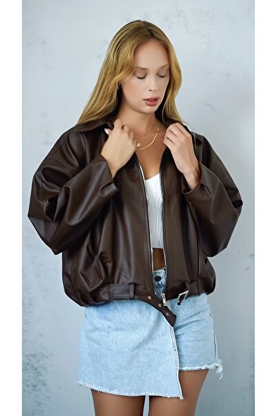 BELİZMOD New Season Oversized Belted Bomber Leather Jacket