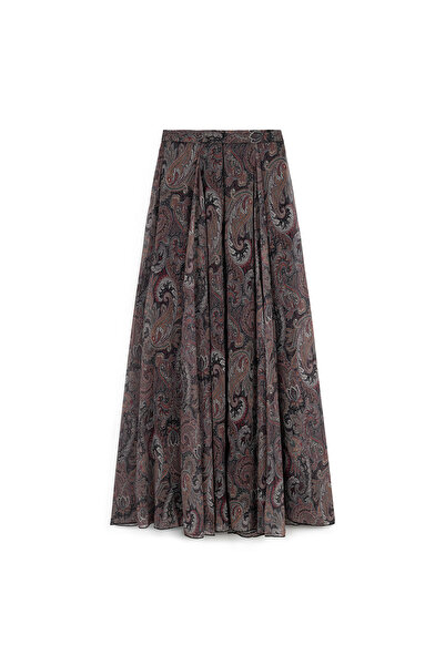 praye Fusta din șifon cu model etnic, neagră