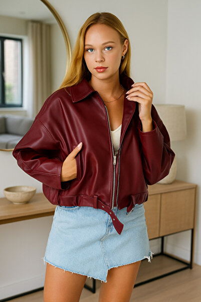 BELİZMOD سترة جلدية من نوع New Season قصة فضفاضة Belted Bomber