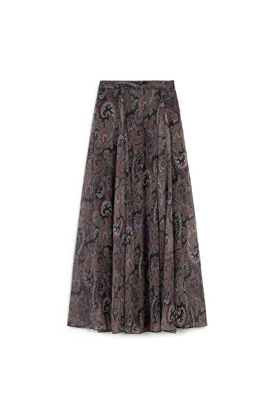 praye Fusta din șifon cu model etnic, neagră