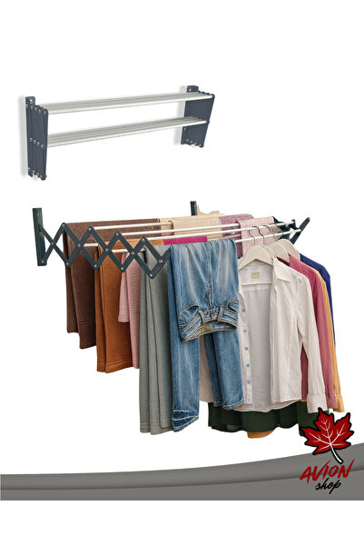 AVION-SHOP Lissome Duvara Monte Akordiyon Çamaşır Kurutmalığı Antrasit 100 cm