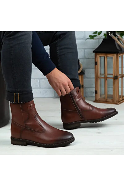 Piello Men's fur boots, with zipper closure, Brown