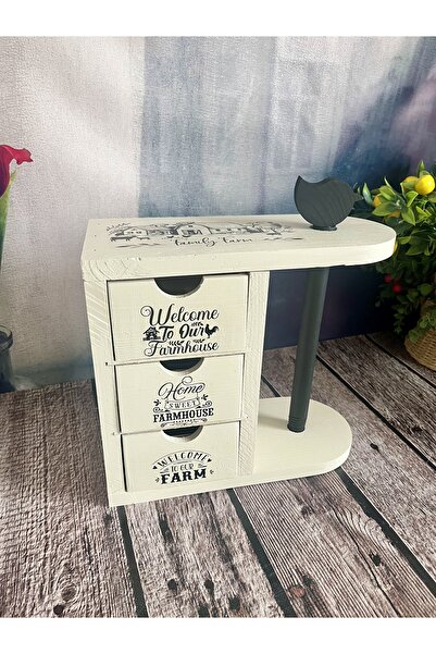 Bypinaryuksel Farm House Patterned Solid Wood Paper Roll Towel Holder with Dr...