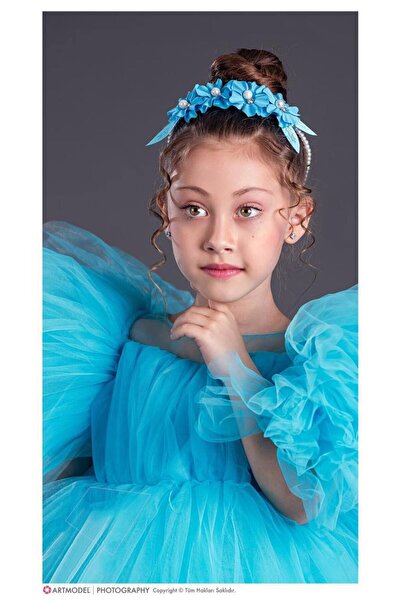 KOKOŞ BEBEK Kol Kabartmalı Kız Çocuk Abiye Elbise ve Taç - 3/10 Yaş - 31537