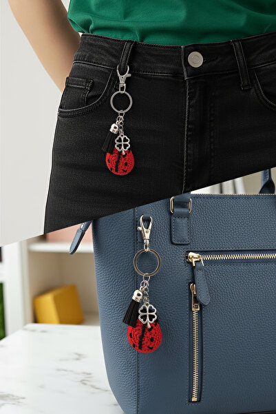 Milleniva Hand Knitted Ladybug Bag Ornament - Keychain Accessory