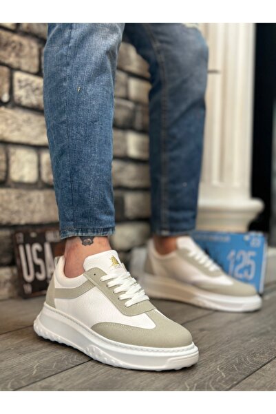 Genel Markalar BA0327 BOA Kalın Yüksek Taban Beyaz Gri Bağcıklı Spor Erkek Ay...