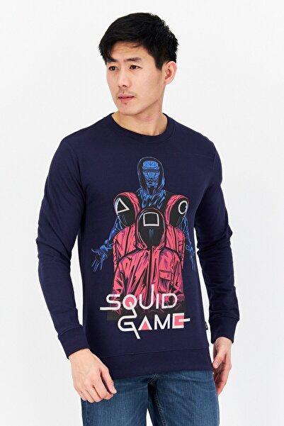 Netflix Men Crew Neck Long Sleeve Squid Game Sweatshirt, Navy