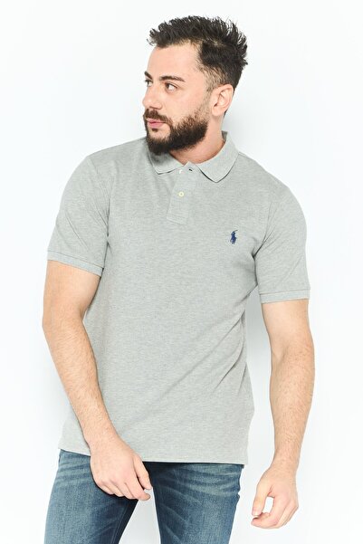 Polo Ralph Lauren قميص بولو رجالي كلاسيكي بأكمام قصيرة، رمادي