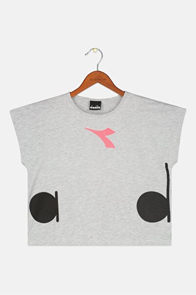 Diadora Kids Girl Round Neck Short Sleeve Heather T-Shirts, Grey Combo
