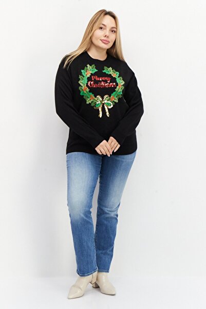 Threadbare Women Crew Neck Christmas Knit Sweater, Black