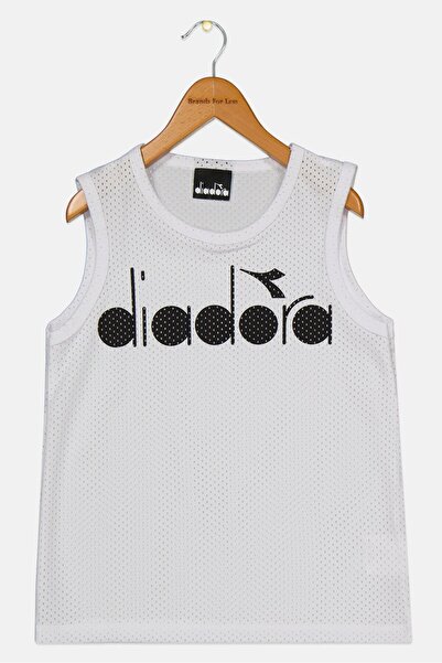 Diadora Kids Boy Round Neck Sleeveless Brand Logo Tank Top, White/Black
