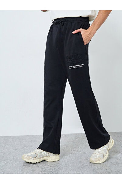 Styli Black Embossed Minimal Slogan Joggers
