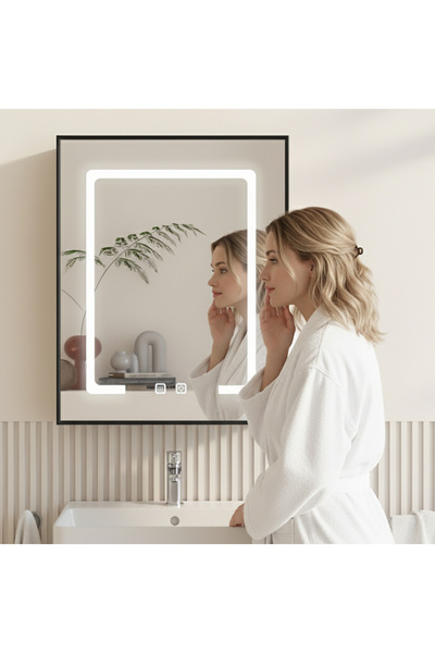 sharpdo LED Bathroom Mirror with Light/Anti-fog - Wall-mounted Shaving Mirror, Touch Sensor, 50 x 60 x 10 CM