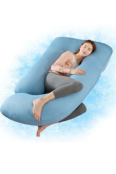 COOYA U-Shaped Pregnancy Pillow, with Cooling Removable Cover, Body Pillow for Pregnant Women (Blue)