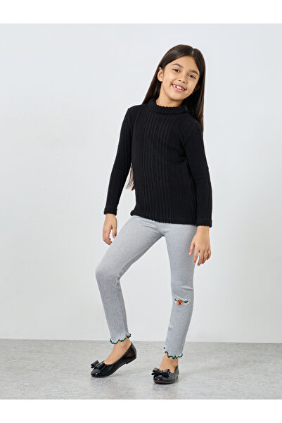 Styli Girls Grey Bear Embroidery Leggings