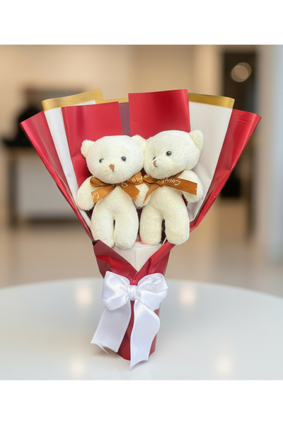 Linalux Gifts Sevgiliye Hediye Kutusu - Mini Ayıcık Buketi - Çelik Kalp Kolye ve Sevgili Cüzdanı - Sevgiliye Ozel